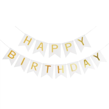 Паперові прапорці Happy Birthday | Білий