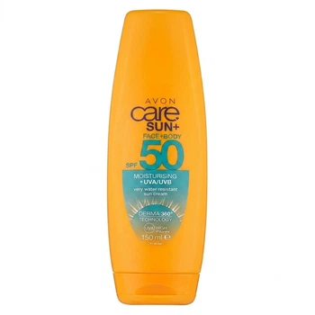 Солнцезащитный увлажняющий крем для лица и тела 150 мл Avon Care Sun+, Face+Body SPF 50, Moisturising+UVA/UVB, Sun Cream, DERMA 360° водостойкий лосьон от солнца