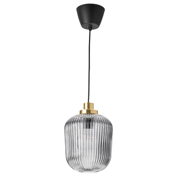 Підвісний світильник, латунь/сіре прозоре скло, 22 см IKEA SOLKLINT 104.307.78
