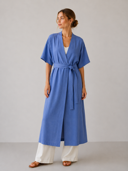 Женское кимоно длинное свободного кроя с поясом Modna KAZKA MKSH2840 - 52/54, Блакитний