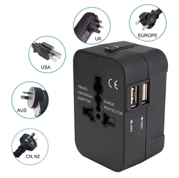 Адаптер дорожный HHT202 Сетевой переходник с двумя портами USB и защитой от перенапряжения Универсальный