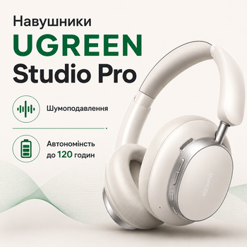 Беспроводные наушники UGREEN Studio Pro накладные наушники с микрофоном и шумоподавлением Hi-Res LDAC ANC BT6.0 до 120 часов белые