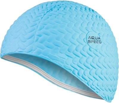 Шапочка для плавания AQUA SPEED Bombastic Tic-Tak, для длинных волос, латексна, голубая, универсальный размер OSFM (117-02)