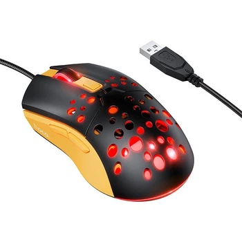 Компьютерная проводная мышь HOCO GM51 1200-3600dpi 7 LED color Черно-желтая