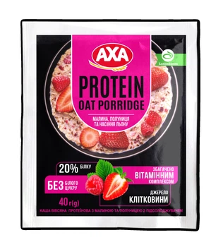 Каша овсяная Axa протеиновая с малиной и клубникой с подсластителями 40 г (4820237693983)