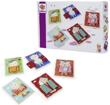 Деревянная бизи-игра Eichhorn Friends Одевание животных развивающий набор Монтессори с разными типами застежек 10 элементов (100005483) (4003046012156)