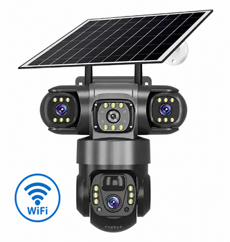Автономна Wifi камера відеоспостереження на сонячній батареї з акумулятором V380 Pro 12Мп потрійна