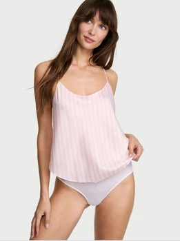 Жіноча сатинова піжамна майка Victoria's Secret M Рожева (В смужку)