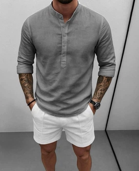 Мужская льняная рубашка Серая L