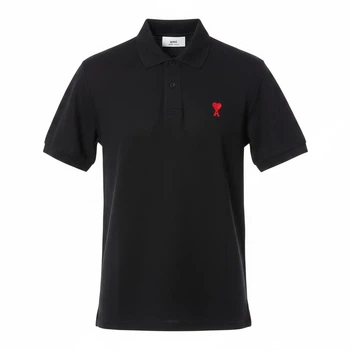 Мужская футболка-поло Ami Paris Ami De Coeur small logo Polo Shirt черная размер M (AP12003.1M)