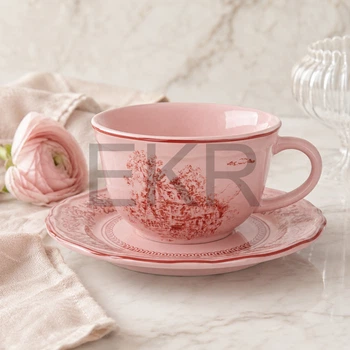 Чашка з блюдцем порцелянові Heritage Toile Collection 250 мл вінтажний рожевий (K313)