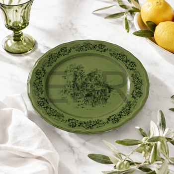 Тарілка порцелянова обідня Heritage Toile Collection 22x2.5 см оливковий зелений (K303)