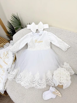 Комплект нарядной одежды для девочки Family Tradition велюр сетка с кружевом 92 см белый Элиана