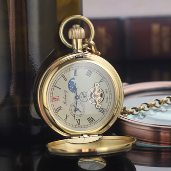 Механические карманные часы Tourbillon Moon Phase в стиле стимпанк с цепочкой (2376)