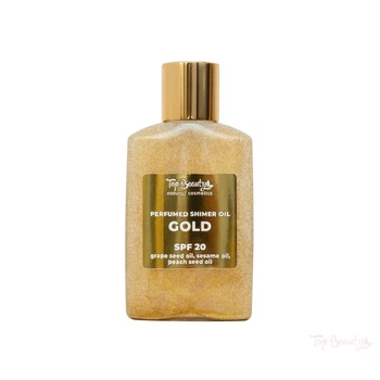 Масло сухое парфюмированное сияющее с шиммером Gold (виноградное, кунжутное, персиковое) UVB/UVA SPF 20. 100 мл. Топ Бьюти, Top Beauty
