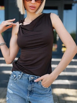 Ассиметричный женский топ Fashion 54/56 шоколадный