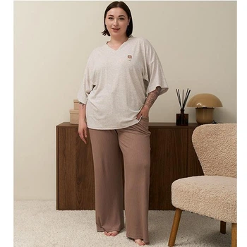 Пижама женская штаны и футболка 2XL бежевая 20088