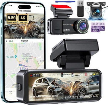 Видеорегистратор автомобильный IPS 4K UHD Ssontong M50 с WiFi и GPS, двухкамерный авторестратор с камерой заднего вида и - Б/У