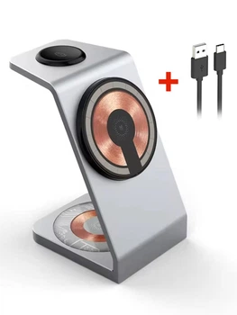 Магнитная подставка-держатель с беспроводной зарядкой MagSafe для телефона, часов и наушников 3 в 1 15W (CC-001)
