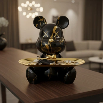 Органайзер ключниця миска Беарбрик Bearbrick з тацею Чорний (28825)