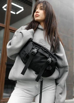 Большая женская поясная сумка бананка из полиэстера городская Sambag DynamicDart трансформер, черная 60506