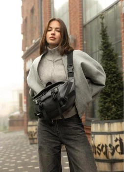 Большая женская поясная сумка бананка из экокожи городская Sambag DynamicDart, графитовая 60504
