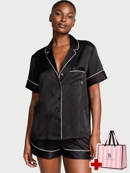 Коротка сатинова піжама Victoria's Secret Signature Satin Short Pajama Set M чорна + Подарунковий пакет 26935314