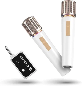 Беспроводная микрофонная система с двумя микрофонами, Plug and Play, до 40 часов работы, белый (VHF/UHF) - Б/У