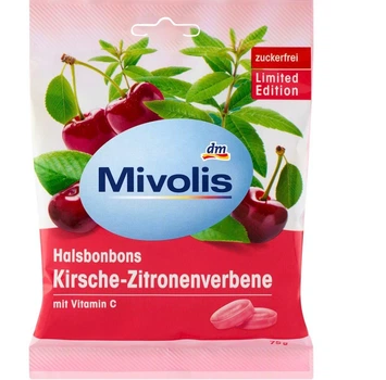 Пастилки без цукру вишня-лимон-вербена Mivolis Bonbon Kirsche-Zitronenverbene 75 г