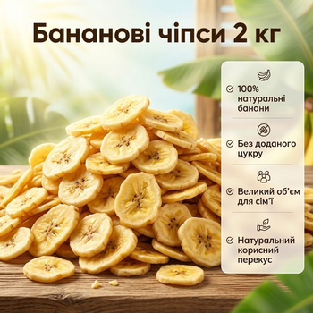Банановые чипсы 2000 г натуральные сушеные без сахара