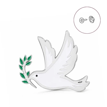 Значок из стали BROCHE брошь бижутерия Птицы Голубь с оливковой веткой серебристый BRGV115207