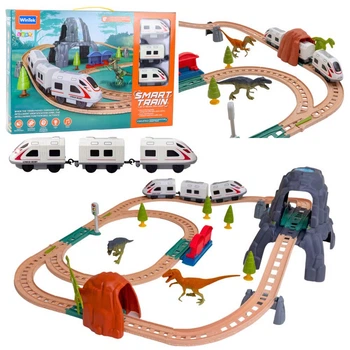 Інтерактивна залізниця LEAN Toys із гідом (ENG) стрілками тунелем вулканом та фігурками динозаврів 95 х 85 см (28810) (5905991087922)