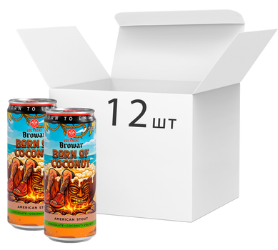 Упаковка пива MIKKI BREW "BORN OF COCONUT" темне нефільтроване 7% 0.33 л х 12 шт. (14820183001013_4820183001016_14820183003468 )