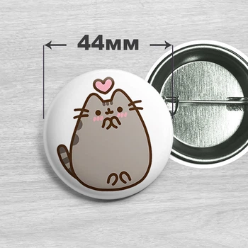 Значок кіт Пушин / Pusheen the cat. №4. 44мм