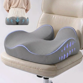 Ортопедическая подушка для сидения с отверстием от геморроя memory foam 46х43х12 см сетка серый (1010)