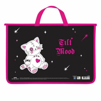 Портфель А4 MAXI Cool for School "Игрушка котёнок" на молнии пластиковый черный с розовым (MX30065)