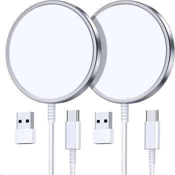 Комплект магнитных беспроводных зарядок Oandys C18 MagSafe 15W Type-C/USB (2 шт. в упаковке) для iPhone 12/13/14/15/16 - Б/У