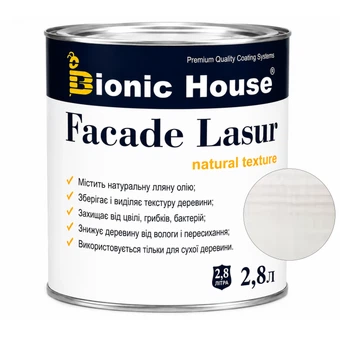 Фарба для дерева FACADE LASUR Bionic-House 2,8л Білий дуб