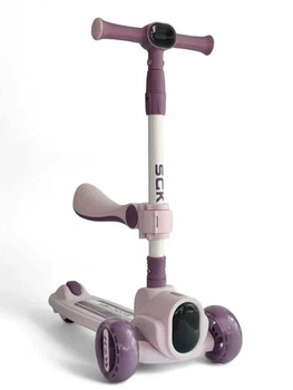 Детский самокат с сиденьем Scooter SGku 2-в-1 с фонариком, музыкой и подсветкой, розовый