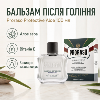 Бальзам после бритья Proraso After Shave Balm Protective Aloe 100 мл с алоэ вера и витамином E, защитное увлажняющее средство