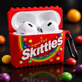 Чехол для AirPods 4 SkittIes ,силиконовый 3D чехол для Эирподс 4 с карабином, SkittIes защитный кейс