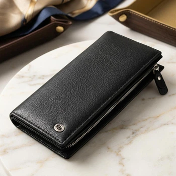 Универсальный вертикальный кожаный кошелек-клатч ST Leather черного цвета с молнией (bg193fash71)