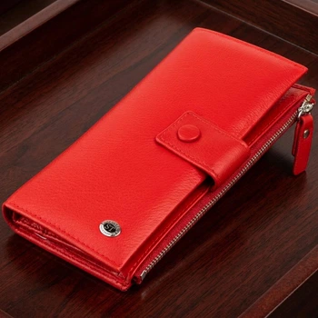 Женский вертикальный кошелек из натуральной кожи на хлястике с кнопкой ST Leather Красный (bg192fash81)