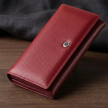 Жіночий вертикальний гаманець на магнітах із натуральної шкіри ST Leather бордового кольору (bg192fash44)