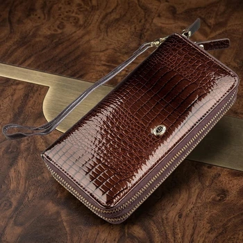 Женский вертикальный лаковый клатч из натуральной кожи ST Leather Коричневый для прав (bg189fash08)