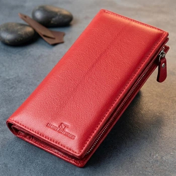 Женский вертикальный кошелек-клатч из натуральной кожи ST Leather красного цвета для паспорта и наличных (bg225fash33)