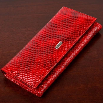 Женский кошелек CANPELLINI из натуральной лакированной кожи с тиснением под змею Красный для карт с монетницей (bg216fash55)