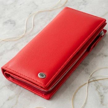 Вертикальный молодежный кошелек женский из натуральной кожи ST Leather Красный с монетницей (bg192fash75)
