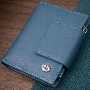 Женское портмоне с оригинальной монетницей из натуральной кожи ST Leather Бирюзового цвета среднего размера вертикального формата с магнитной застежкой (bg194fash50)