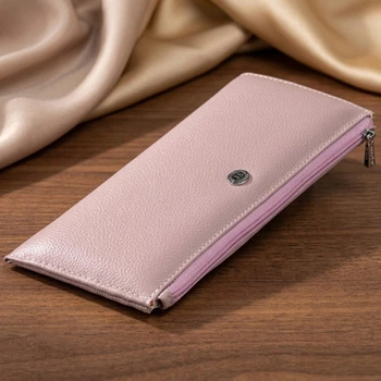 Жіночий горизонтальний тонкий гаманець із натуральної шкіри ST Leather Ліловий для карт (bg193fash27)